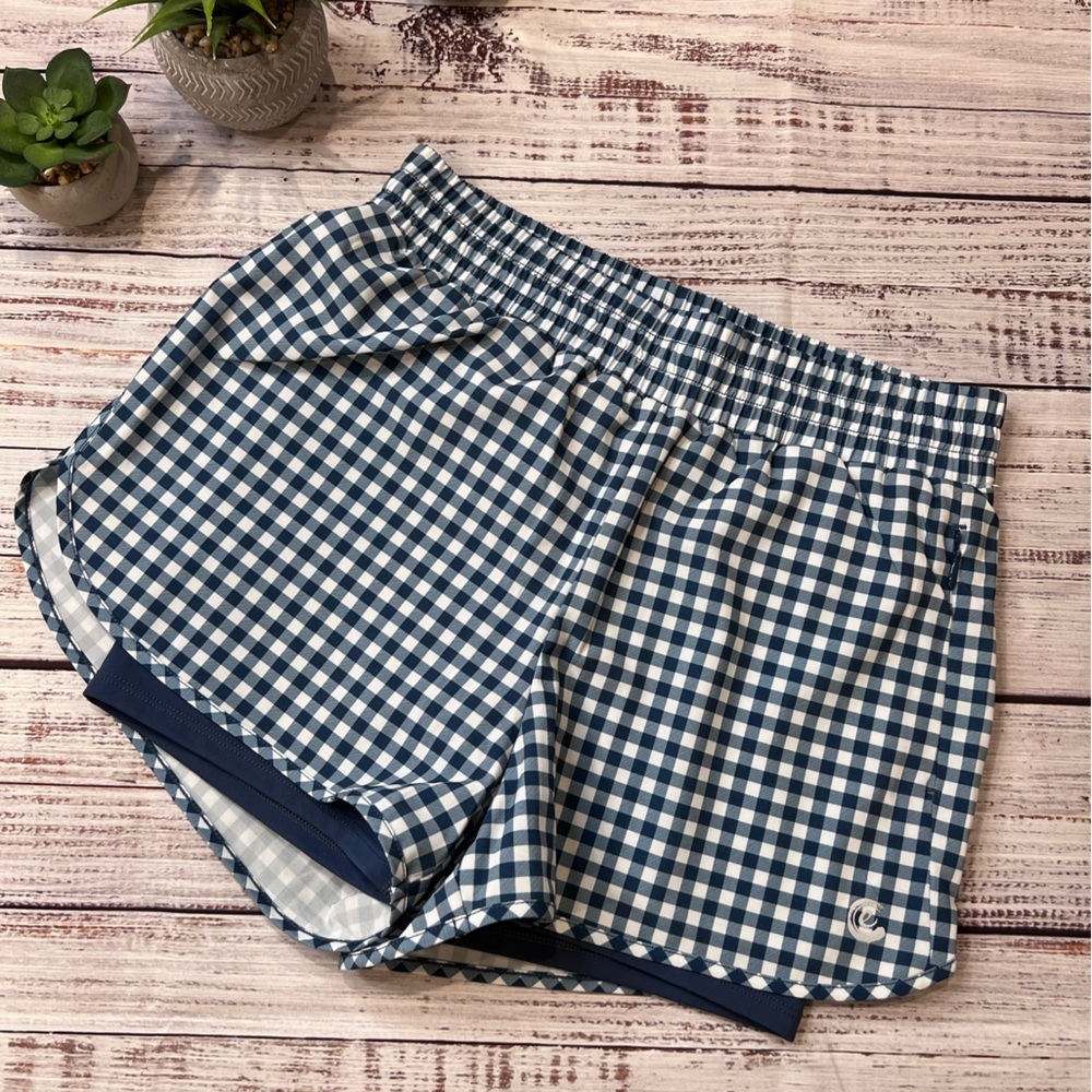 Johnny Was Calme Blue White Gingham Plaid Shorts - Picture 1 of 8